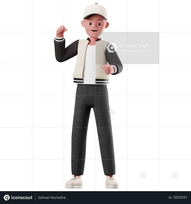 Personnage de jeune garçon avec une pose heureuse  3D Illustration