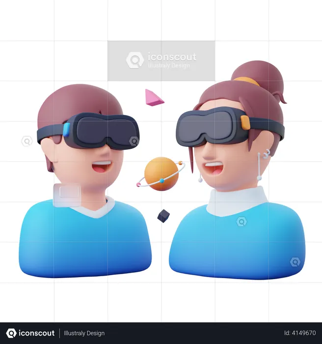 Pessoas aproveitando a experiência do espaço virtual  3D Icon