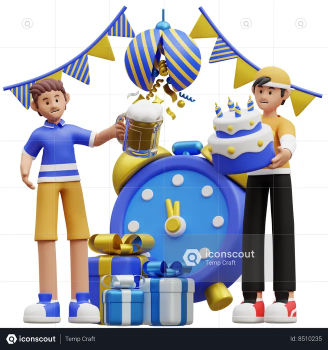 Pessoas celebrando o ano novo juntos  3D Icon