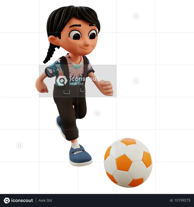 Petite fille jouant au football  3D Illustration