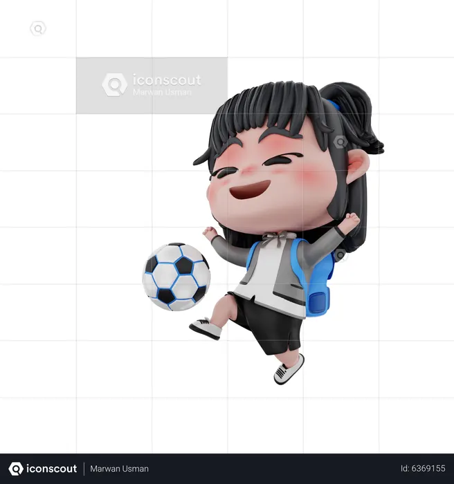 Petite fille jouant au football  3D Icon