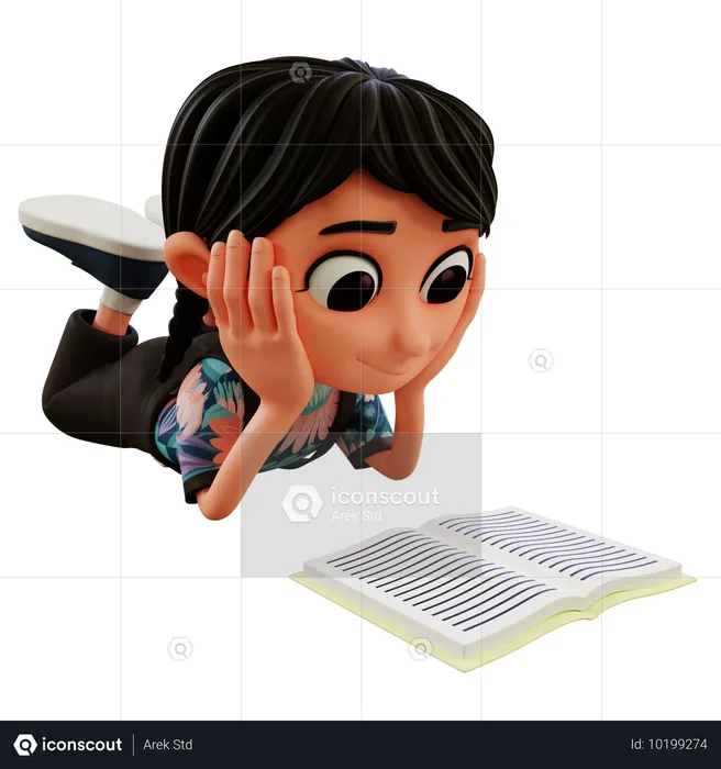 Petite fille lisant un livre  3D Illustration