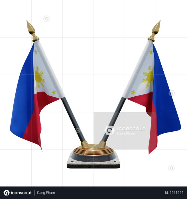 Philippines Double (V) Desk Flag Stand Flag 3D Icon