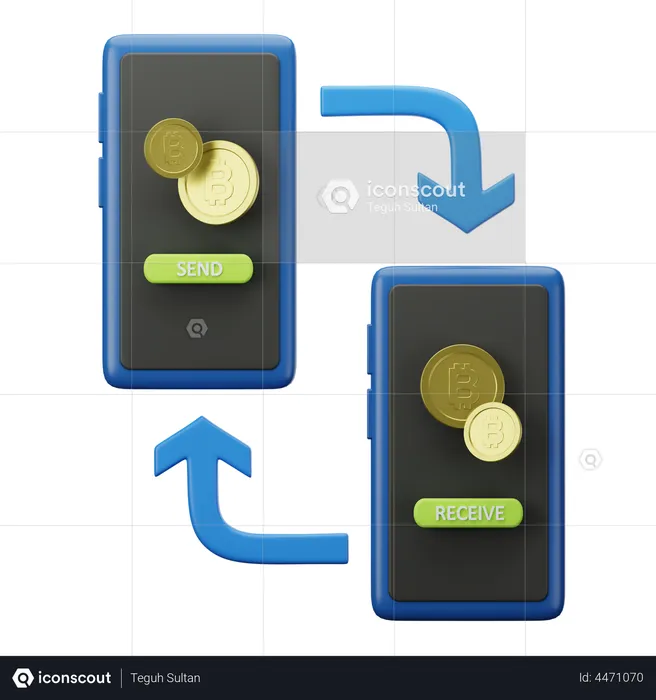 Phone Bitcoin Transfer  3D Illustration