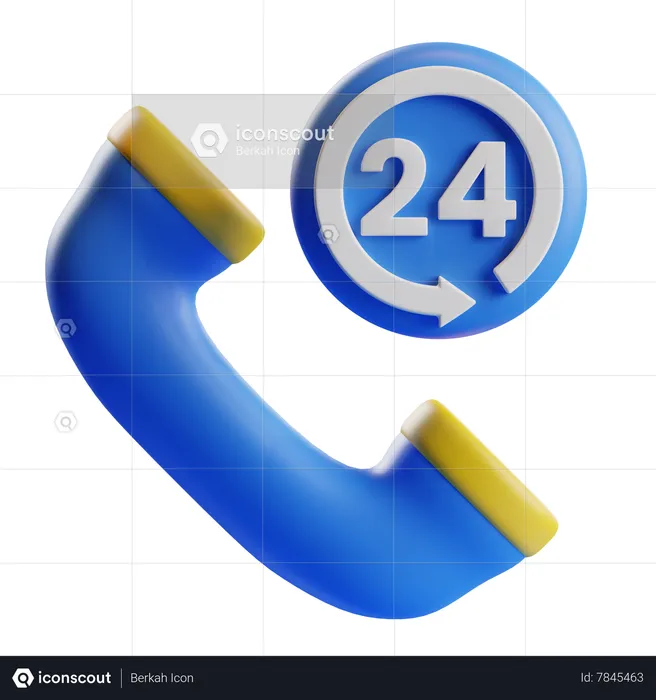Phone Call 24 Hours Contact Support  3D Icon