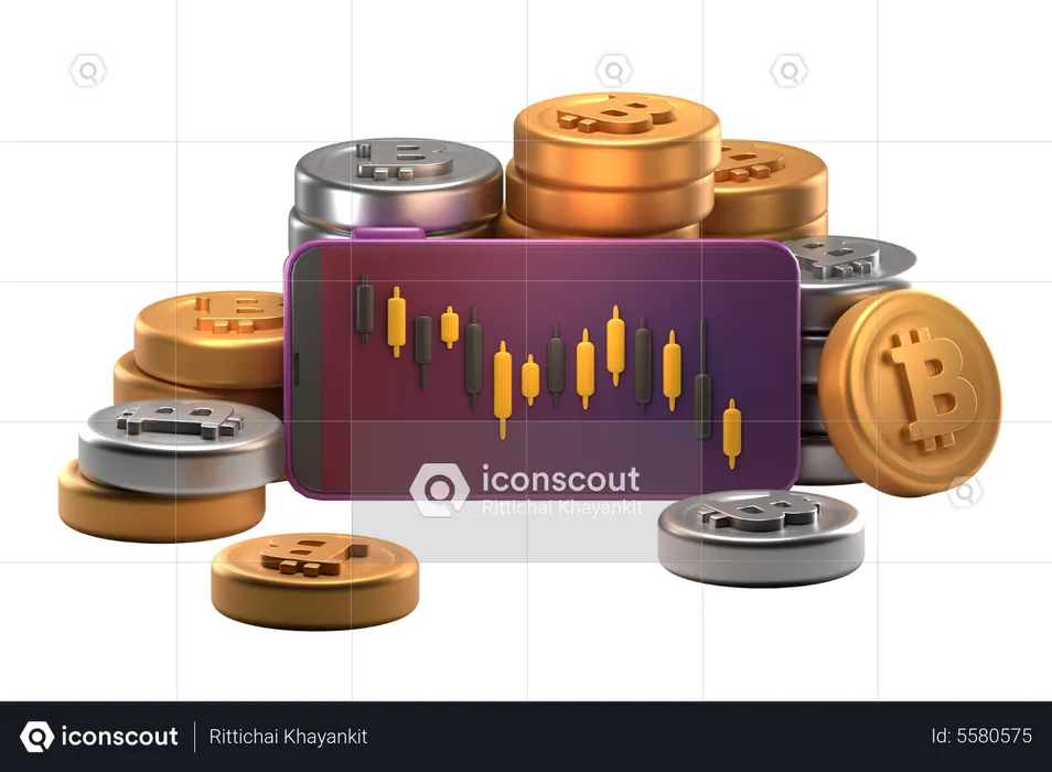 Bitcoin Trading Chart  3D Icon