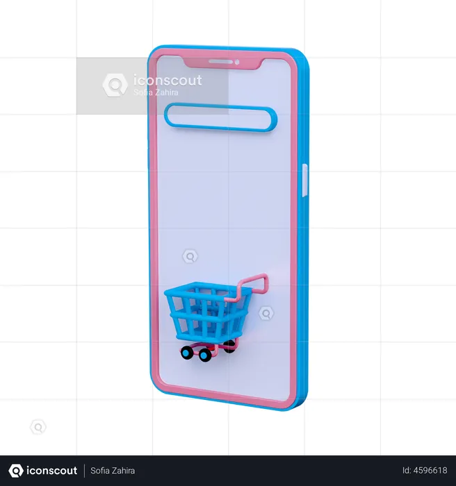 Phone with shopping cart  3D Illustration