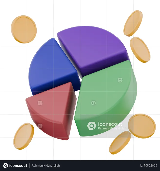 コイン付き円グラフ  3D Icon