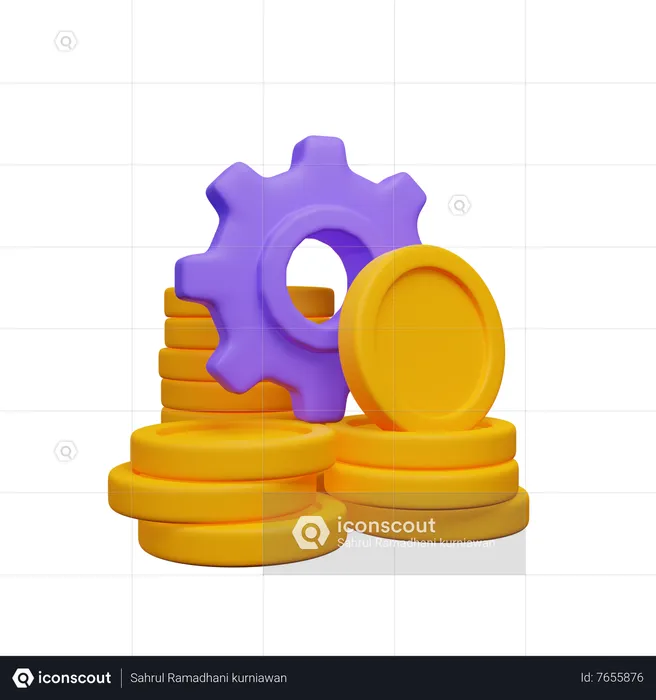 Pièce de monnaie avec engrenage  3D Icon