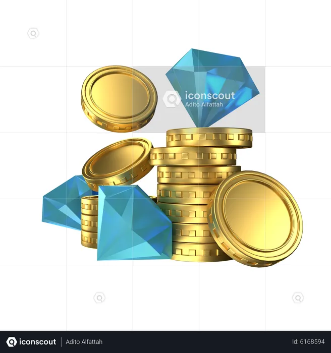 Pièce d'or et diamant  3D Icon