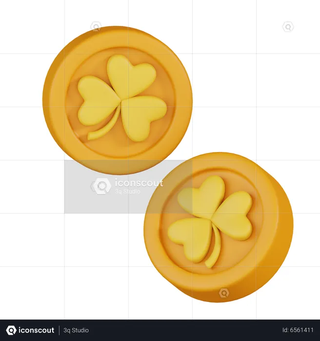 Pièce de monnaie en forme de trèfle d'or  3D Icon