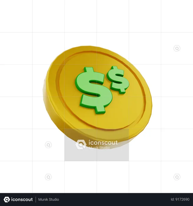 Pièce d'un dollar  3D Icon