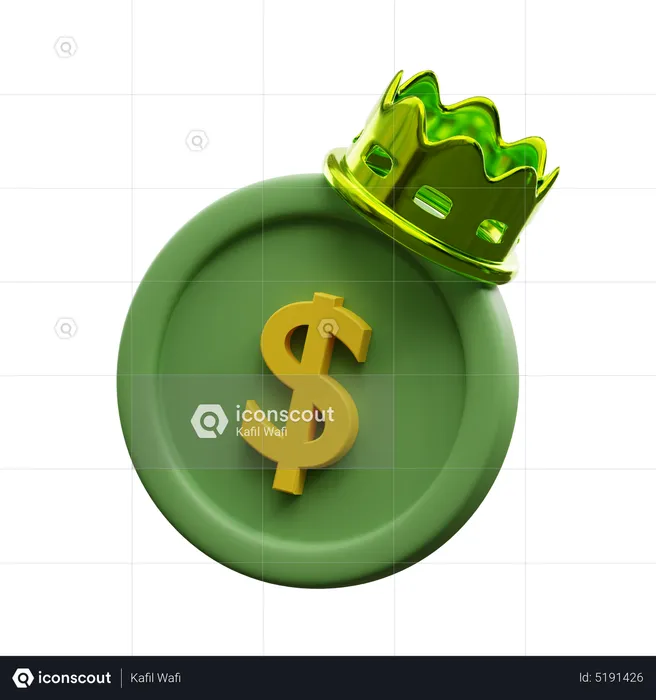 Pièce d'un dollar avec couronne  3D Icon