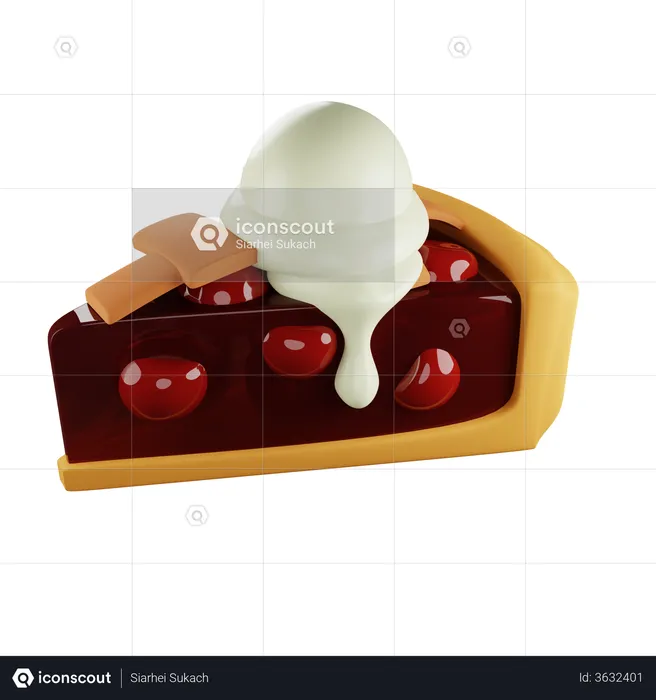 Piece of cherry pie and ice cream  3D Illustration