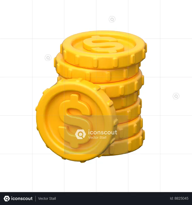 Pièces d'un dollar en or  3D Icon