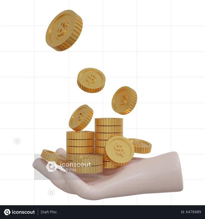 Pièces d'un dollar en main  3D Icon