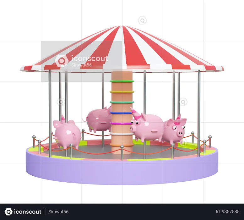 Pig Carousel  3D Illustration