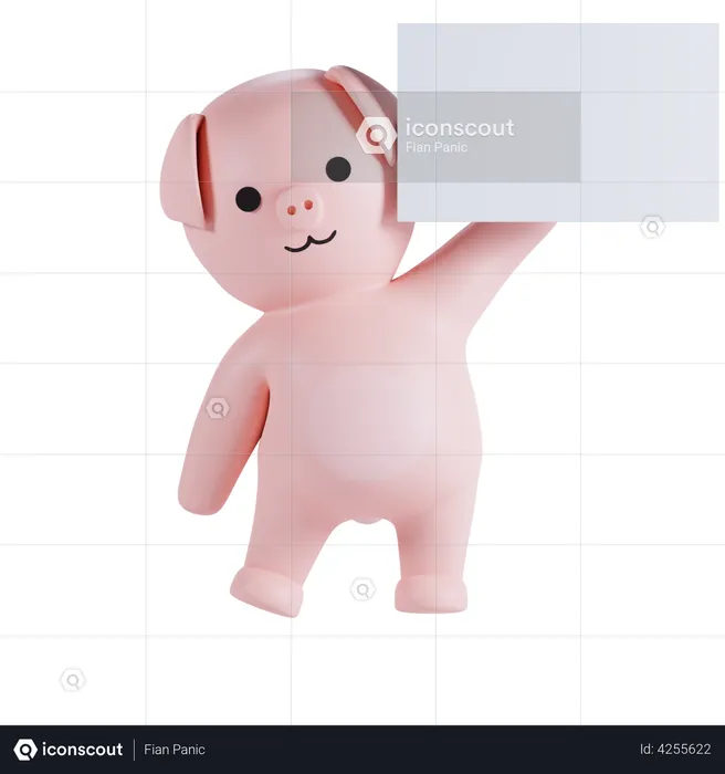 Pig Holding Placard  3D Illustration