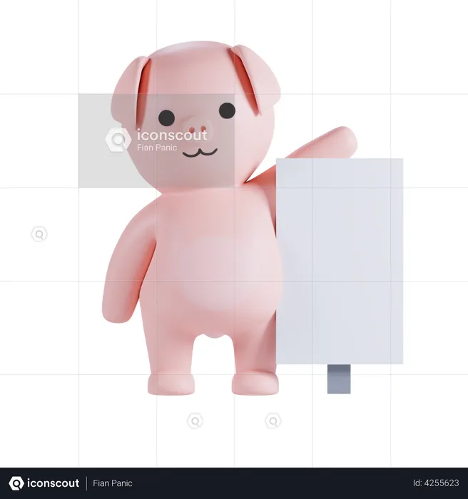 Pig Holding Placard Board  3D Illustration