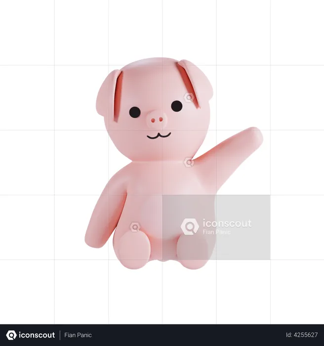 Pig Waving Hand  3D Illustration