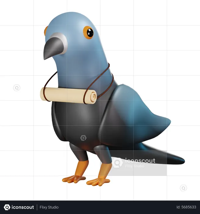 Pigeon With Rolled Letter  3D Icon