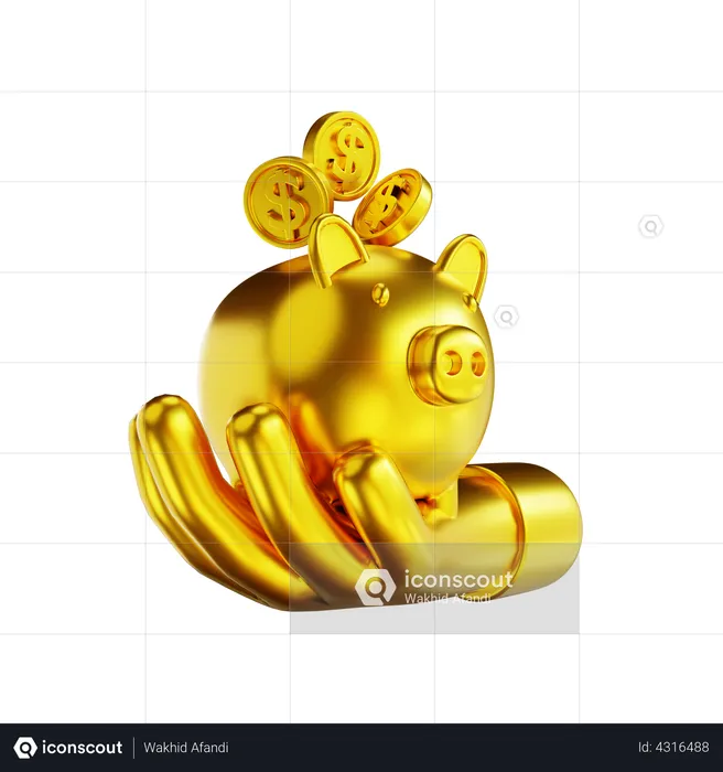 Piggy, bank, gold 3D illustration - Download on Iconfinder