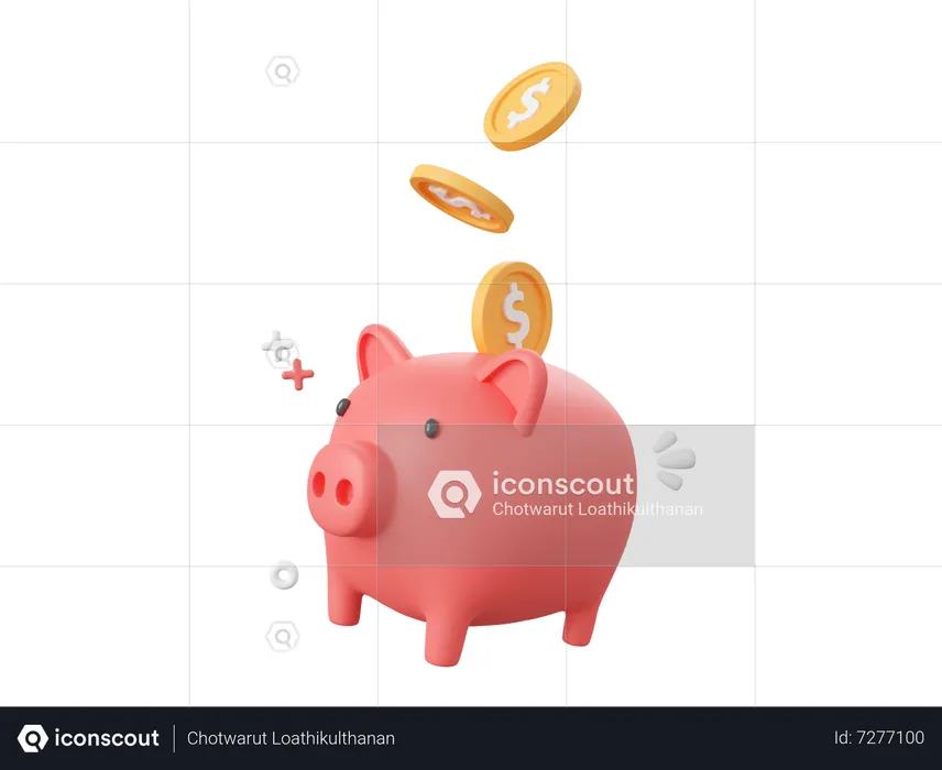 Piggy bank with dollar coins  3D Icon