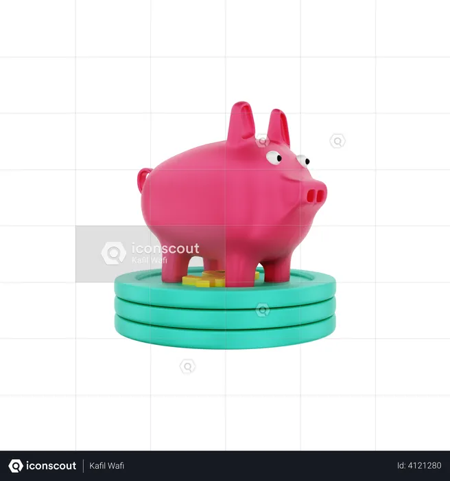 Piggy bank with dollar coins  3D Illustration