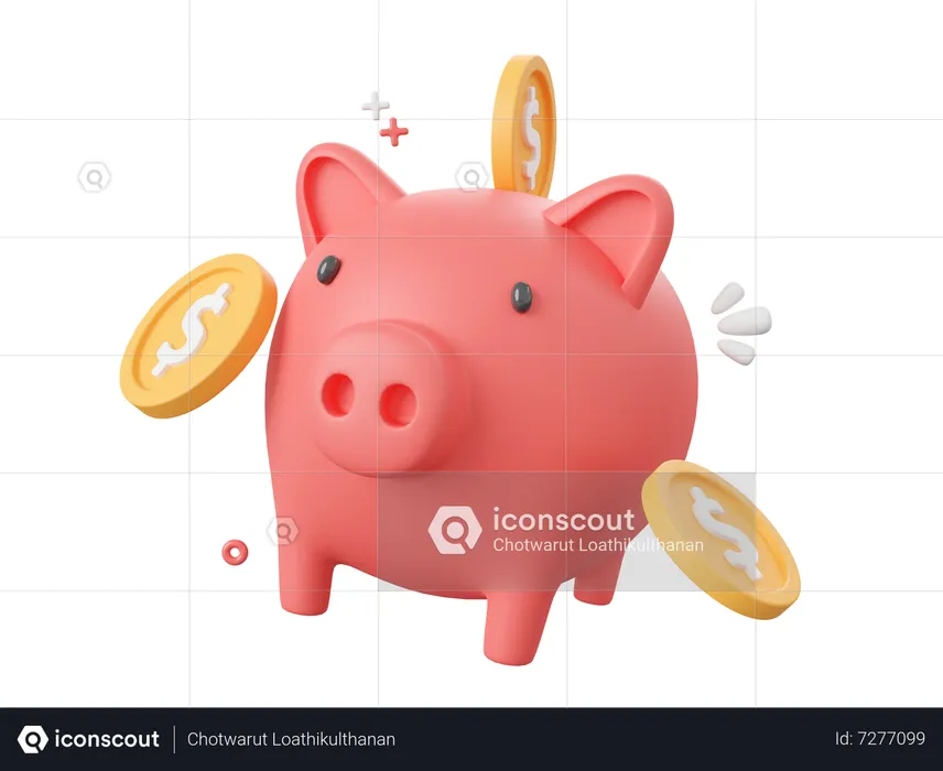 Piggy bank with dollar coins  3D Icon
