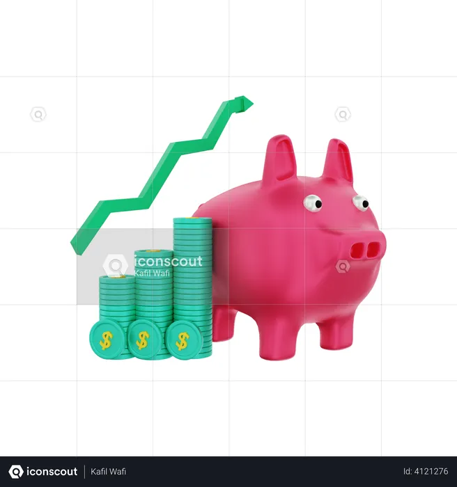 Piggy bank with investment dollar coins grow  3D Illustration