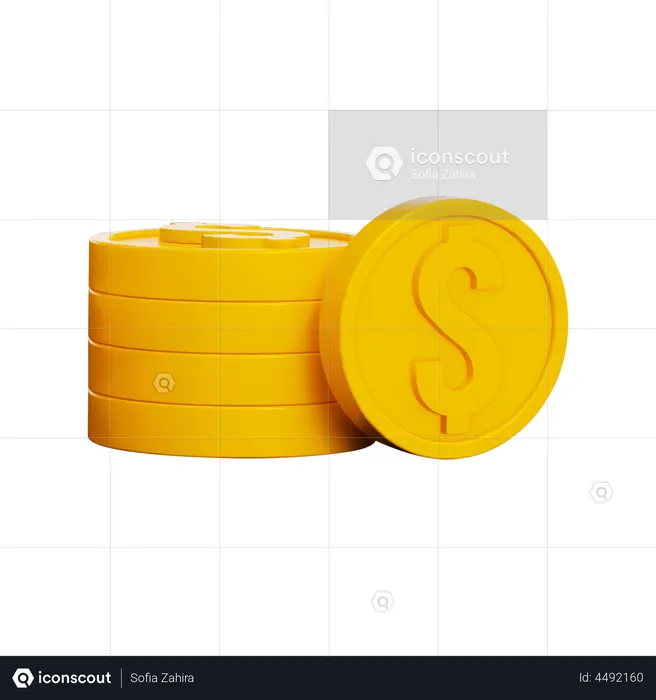 Pila de monedas de un dólar  3D Illustration