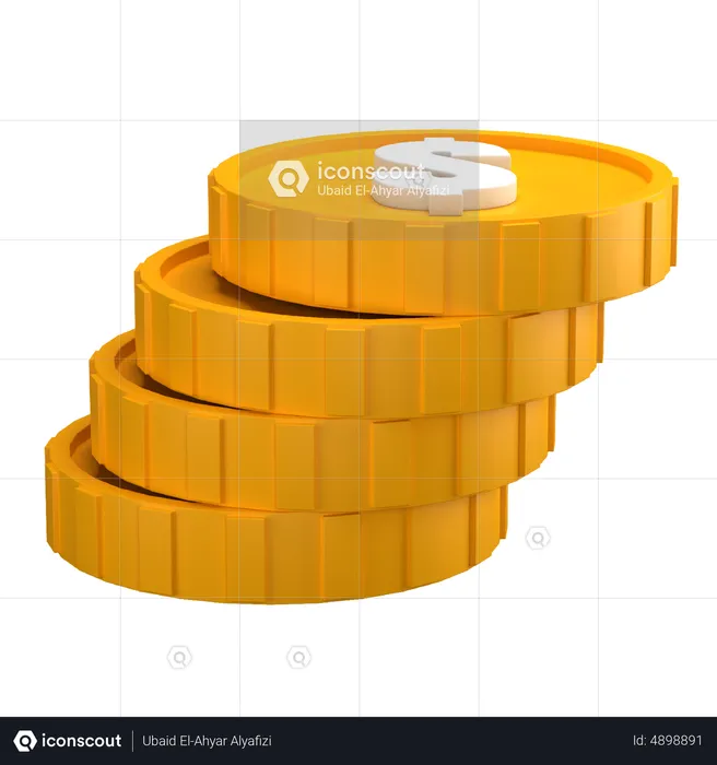 Pila de monedas de un dólar  3D Icon