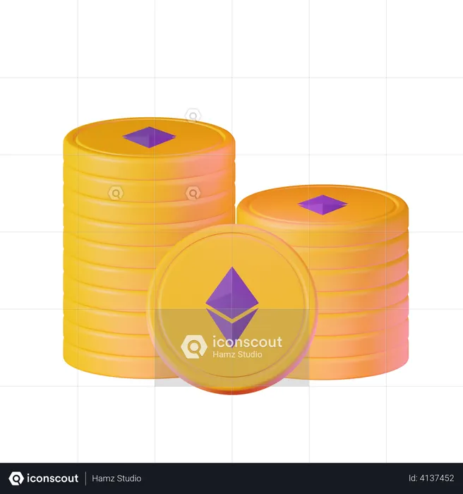 Pile de pièces d'Ethereum  3D Illustration