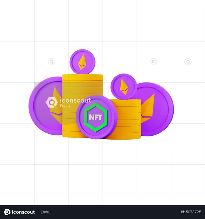 Pile Of Coins And Nft Coin  3D Icon