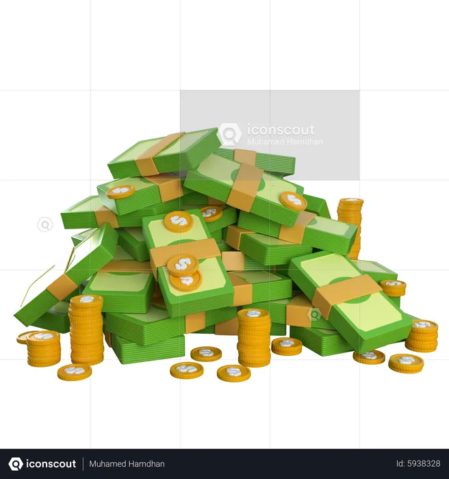 Pile of Dollars with Coins  3D Icon