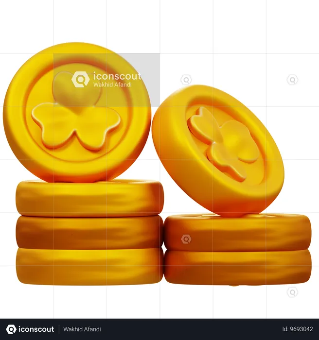 Pile Of Gold Coin Clover  3D Icon