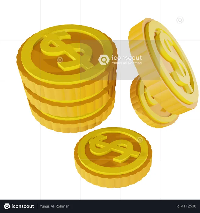 Pilha de moedas de dólar  3D Illustration