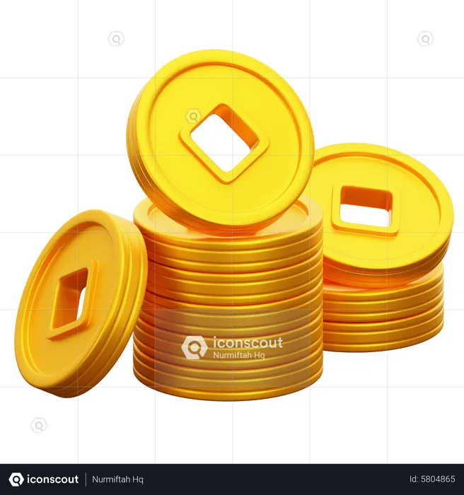 Pilha de moedas de ouro chinesas  3D Icon