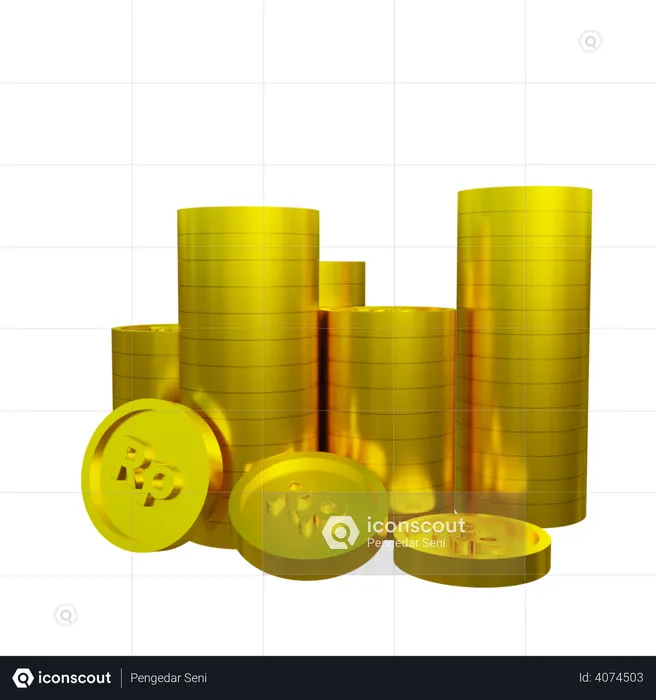 Pilhas de moedas de ouro indonésias  3D Illustration