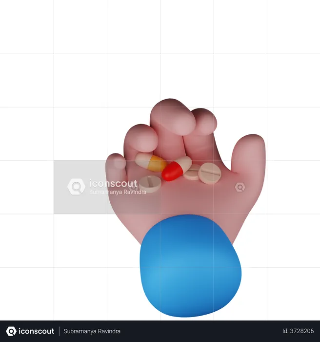 Pills In Hand  3D Illustration