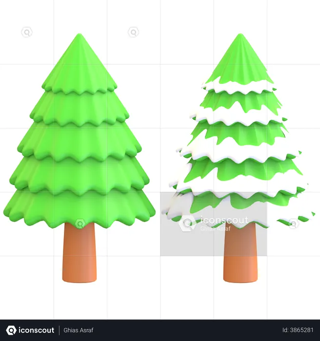 Pine tree with snow on leaves  3D Illustration