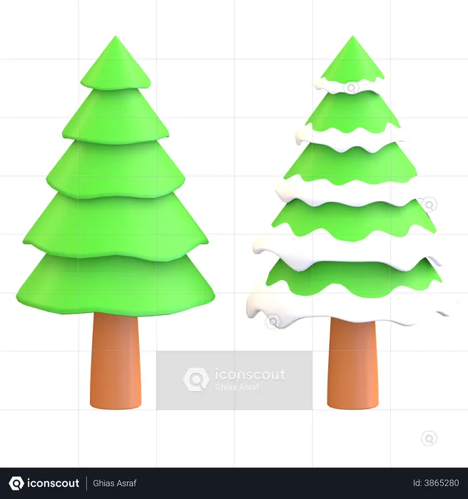 Pine tree with snow on leaves  3D Illustration