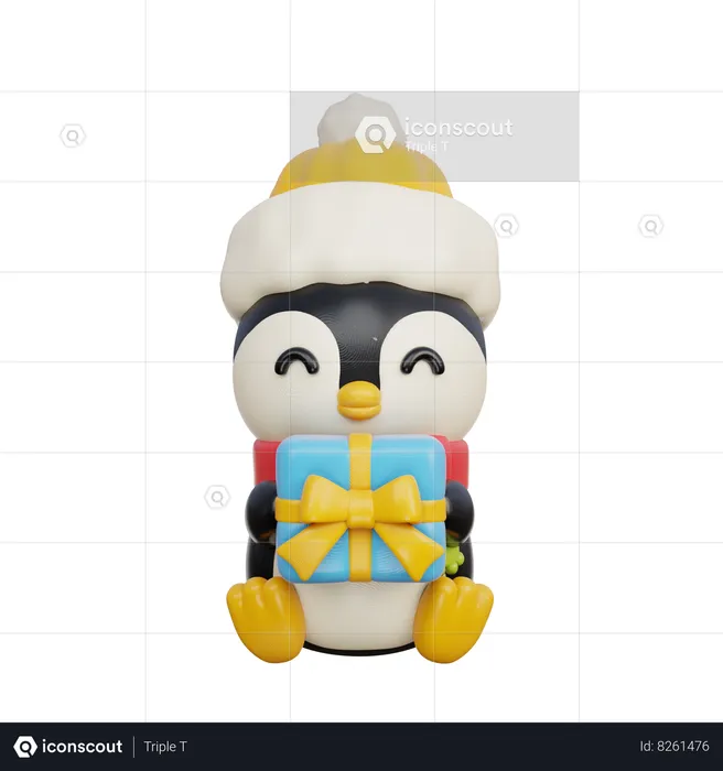 Pingouin avec cadeau  3D Illustration