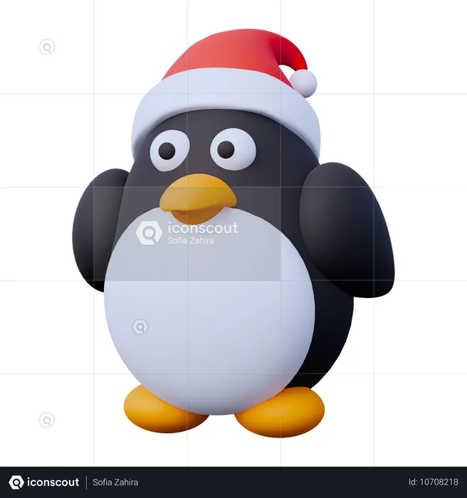 Pingouin avec un chapeau de Noël  3D Icon