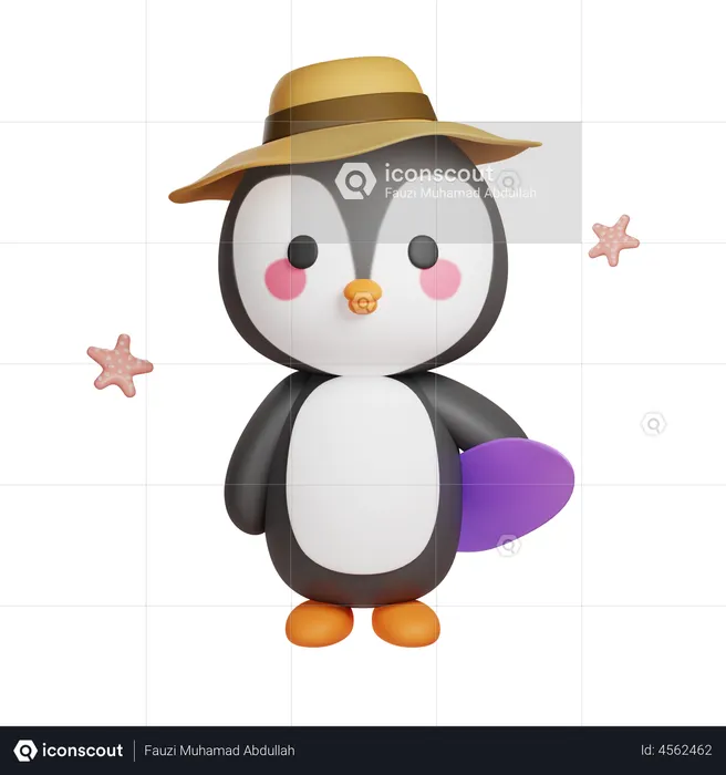 Pinguim com prancha de surf  3D Illustration