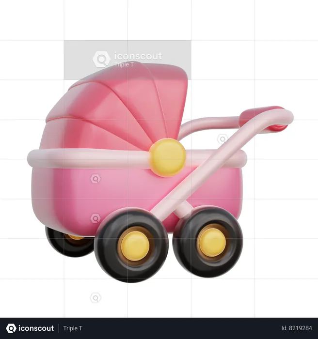 Pink Baby Stroller  3D Icon