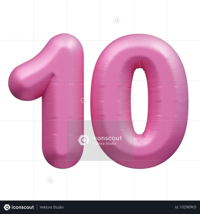 Pink Balloon Number 10  3D Icon