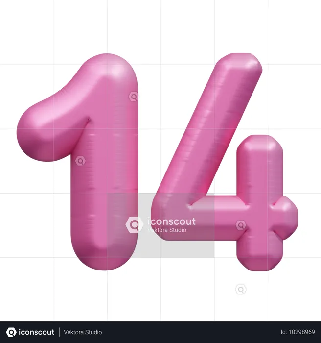 Pink Balloon Number 14  3D Icon