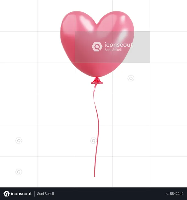 Pink Balloon with a Heart Shape  3D Icon