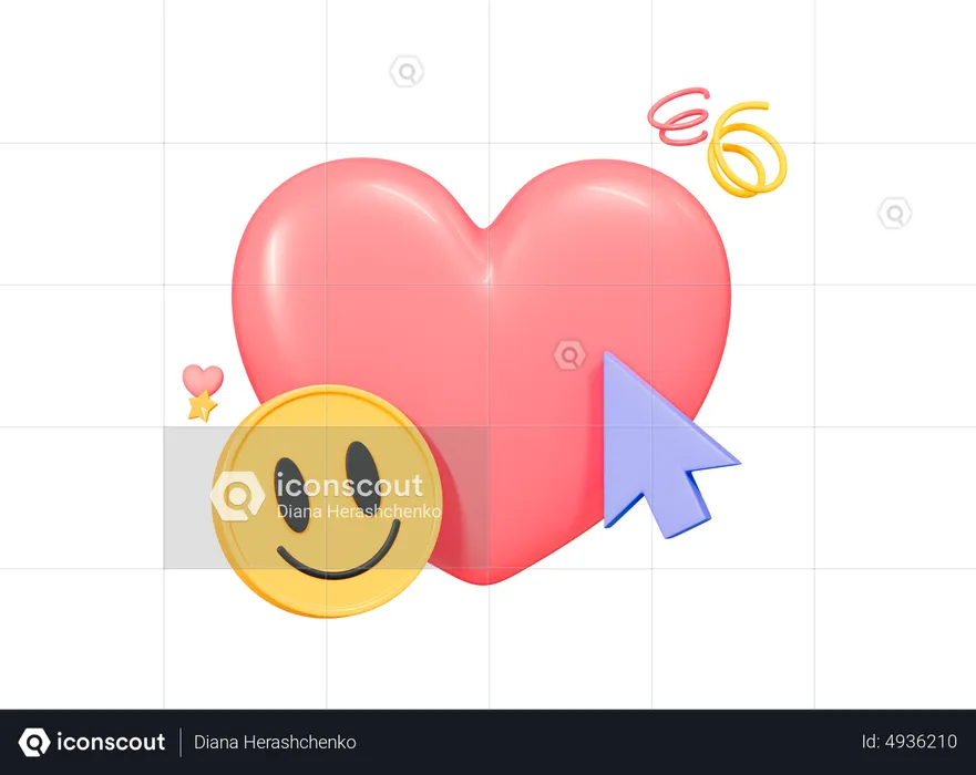 Pink Heart With Smile Face And Cursor Emoji 3D Icon